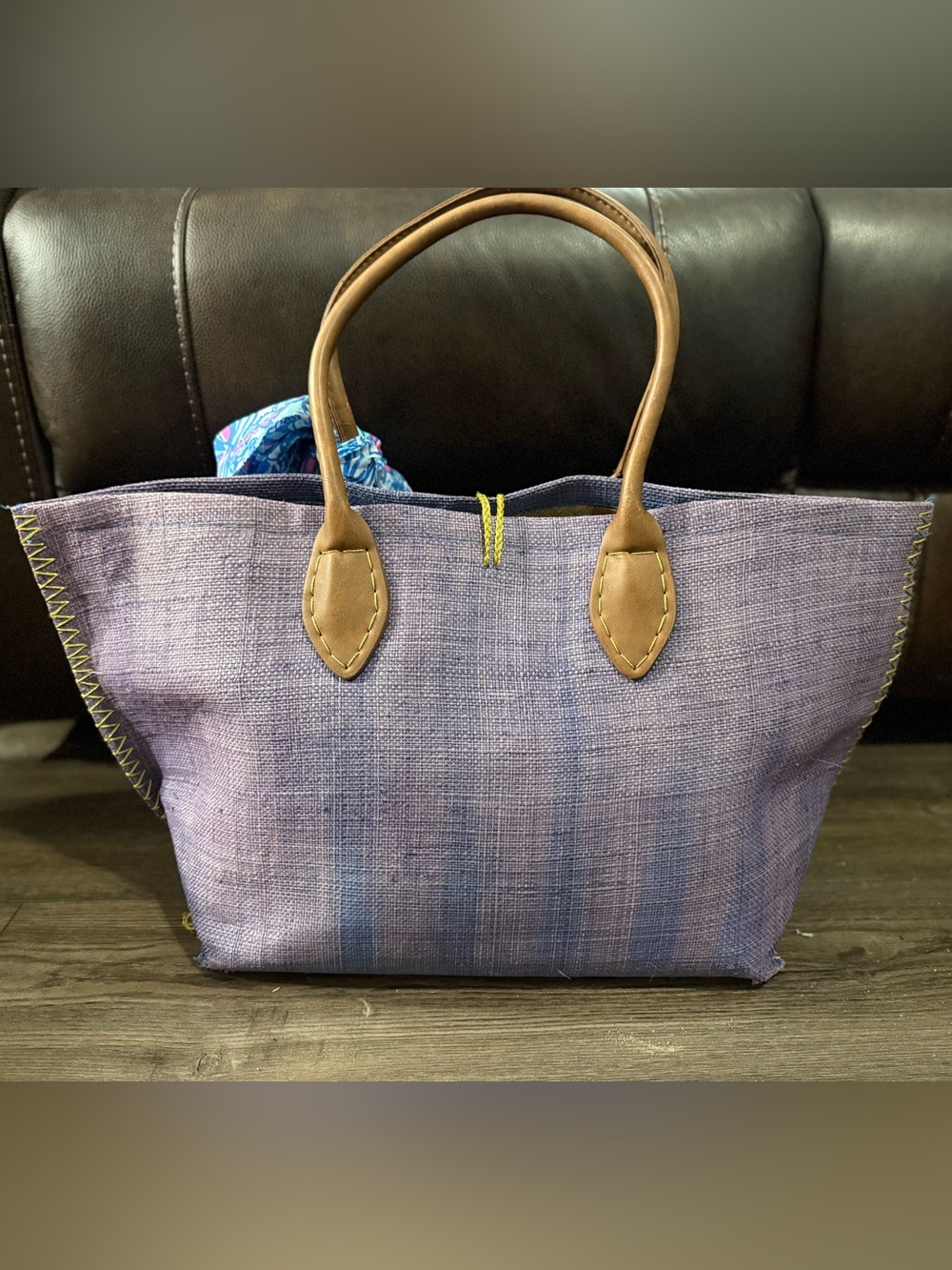 Lilly Pulitzer for Target Purple Blue Straw Tote Coastal Boho Beach Bag - Picture 3 of 4